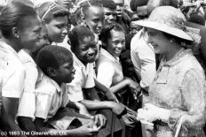 Exhibit 4. ROYAL TREATMENT: Head of The Commonwealth, HRM Queen Elizabeth II greets school children at the National Heroes Park during a 1983 visit to Jamaica.